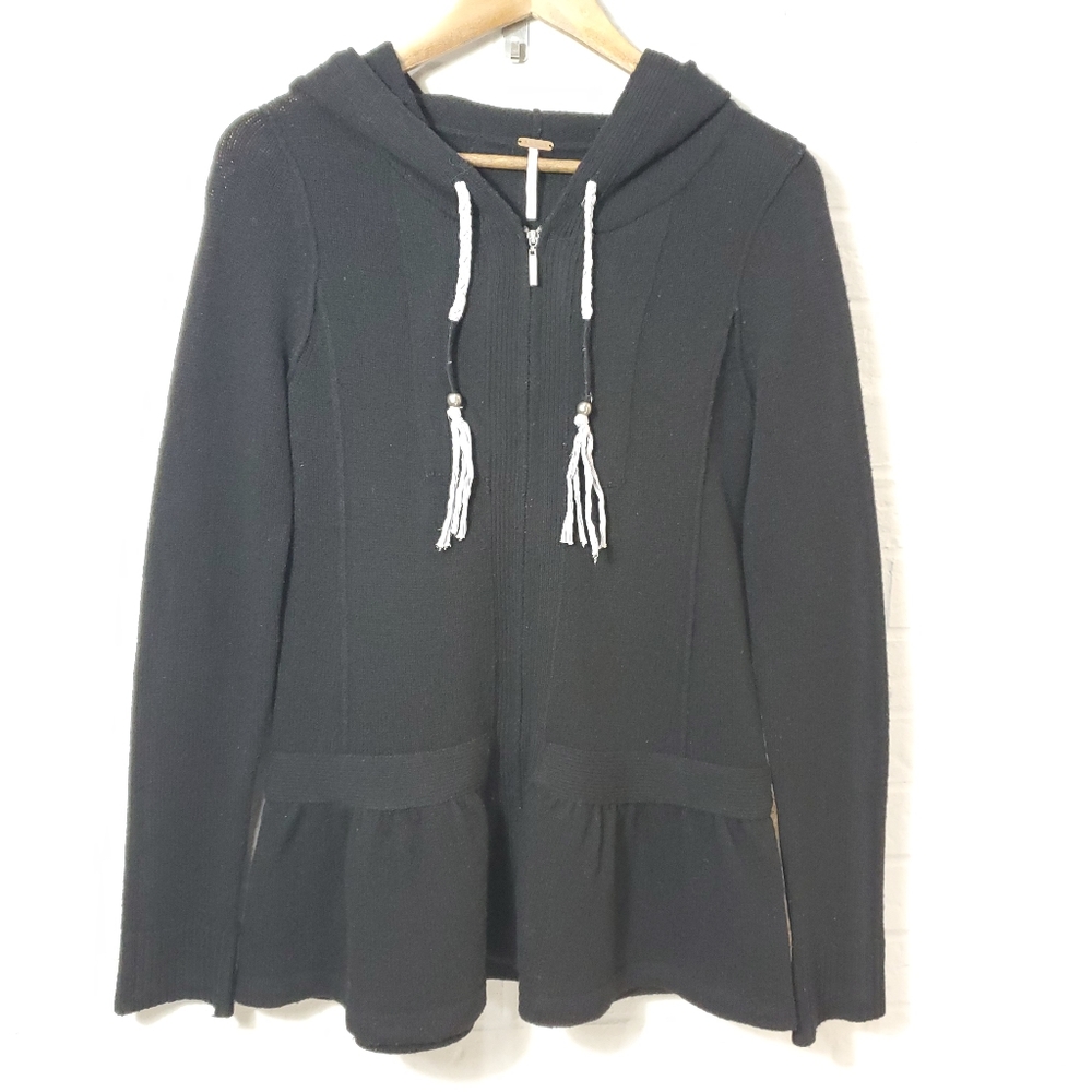 Free People Black Wool Zip Sweater Cardigan S